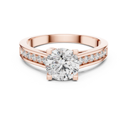 Lab Grown Round Solitaire Diamond Ring with Channel-Set Diamond Shoulders in Yellow Gold