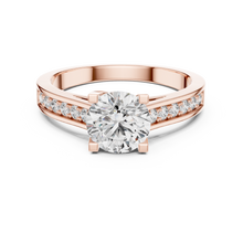 Lab Grown Round Solitaire Diamond Ring with Channel-Set Diamond Shoulders in Yellow Gold