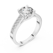 Lab Grown Round Solitaire Diamond Ring with Channel-Set Diamond Shoulders in Yellow Gold