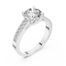 Lab Grown Round Solitaire Diamond Ring with Channel-Set Diamond Shoulders in Yellow Gold