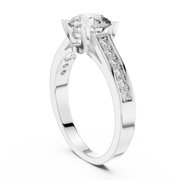 Lab Grown Round Solitaire Diamond Ring with Channel-Set Diamond Shoulders in Yellow Gold