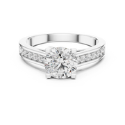 Lab Grown Round Solitaire Diamond Ring with Channel-Set Diamond Shoulders in Yellow Gold