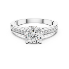 Lab Grown Round Solitaire Diamond Ring with Channel-Set Diamond Shoulders in Yellow Gold
