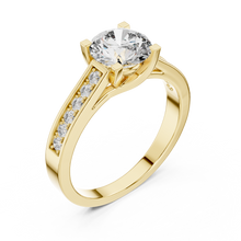 Lab Grown Round Solitaire Diamond Ring with Channel-Set Diamond Shoulders in Yellow Gold