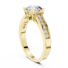 Lab Grown Round Solitaire Diamond Ring with Channel-Set Diamond Shoulders in Yellow Gold