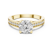 Lab Grown Round Solitaire Diamond Ring with Channel-Set Diamond Shoulders in Yellow Gold
