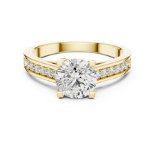 Lab Grown Round Solitaire Diamond Ring with Channel-Set Diamond Shoulders in Yellow Gold