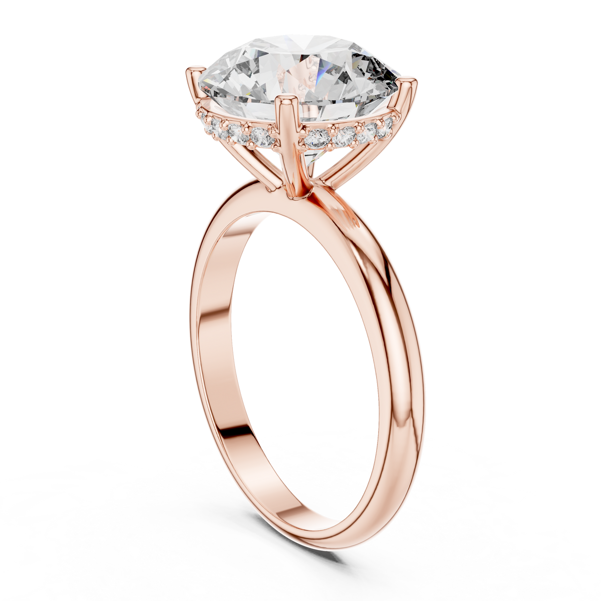 Lab Grown Round Solitaire Diamond Ring with Hidden Halo in Yellow Gold