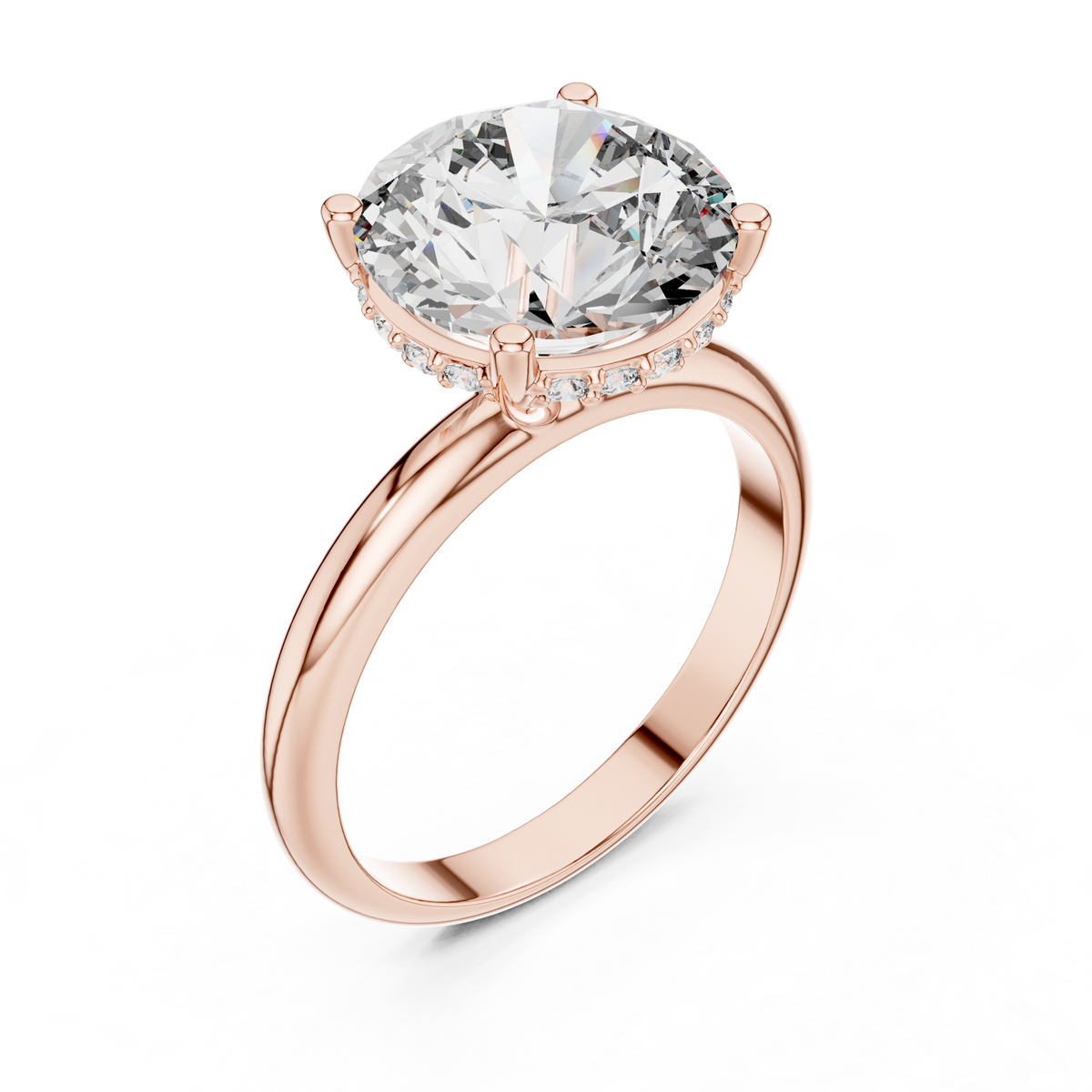 Lab Grown Round Solitaire Diamond Ring with Hidden Halo in Yellow Gold