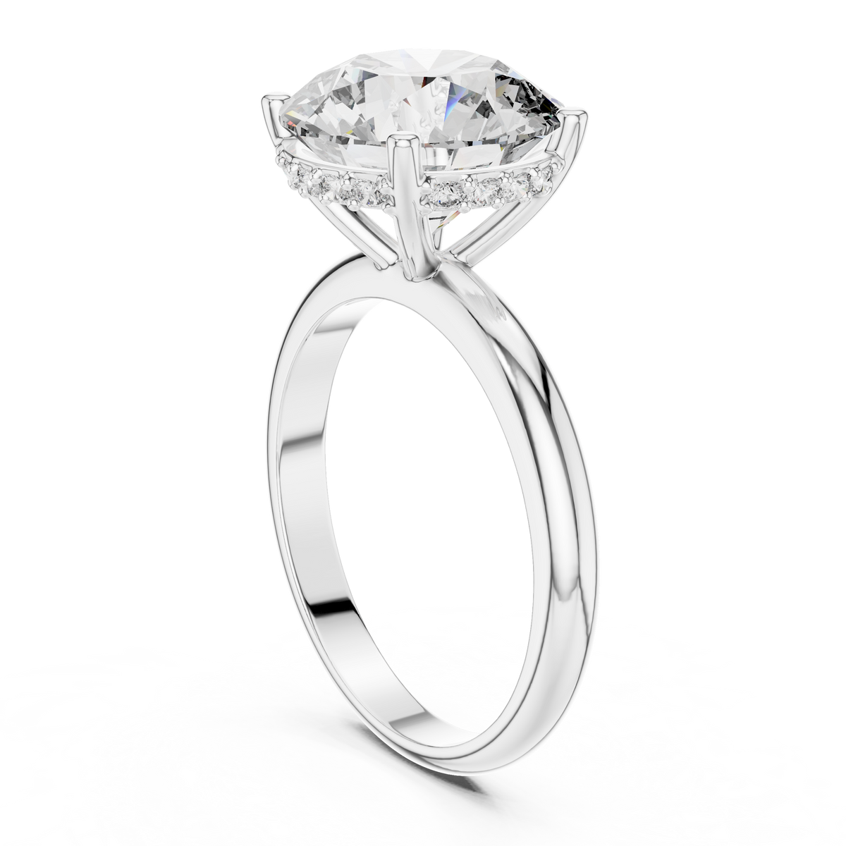 Lab Grown Round Solitaire Diamond Ring with Hidden Halo in Yellow Gold