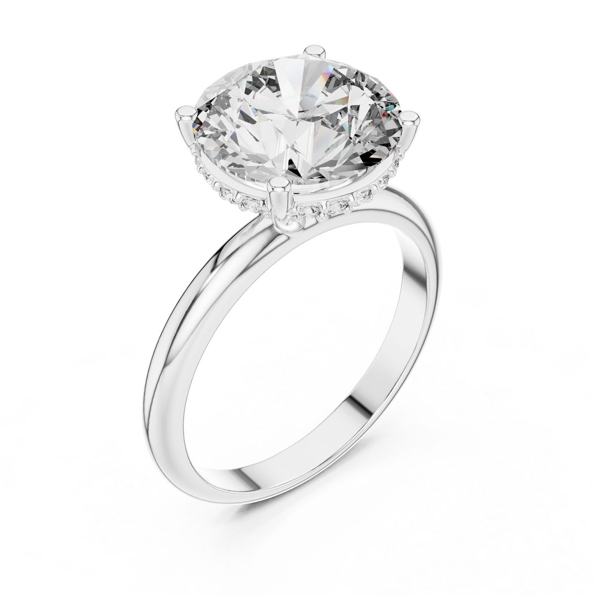 Lab Grown Round Solitaire Diamond Ring with Hidden Halo in Yellow Gold