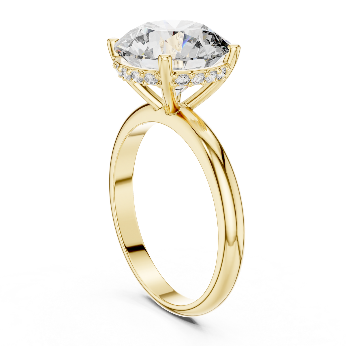 Lab Grown Round Solitaire Diamond Ring with Hidden Halo in Yellow Gold
