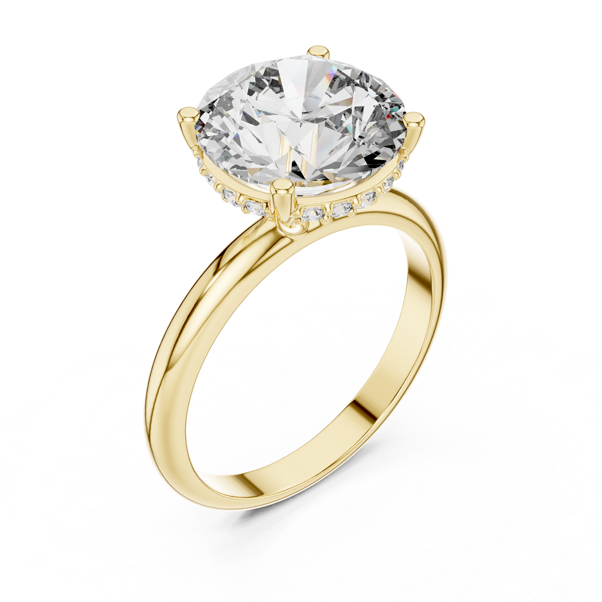 Lab Grown Round Solitaire Diamond Ring with Hidden Halo in Yellow Gold