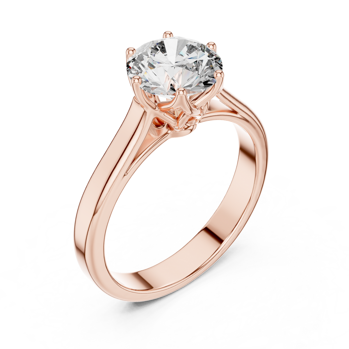 Lab Grown Round Solitaire Diamond Ring with Scroll Gallery in Yellow Gold