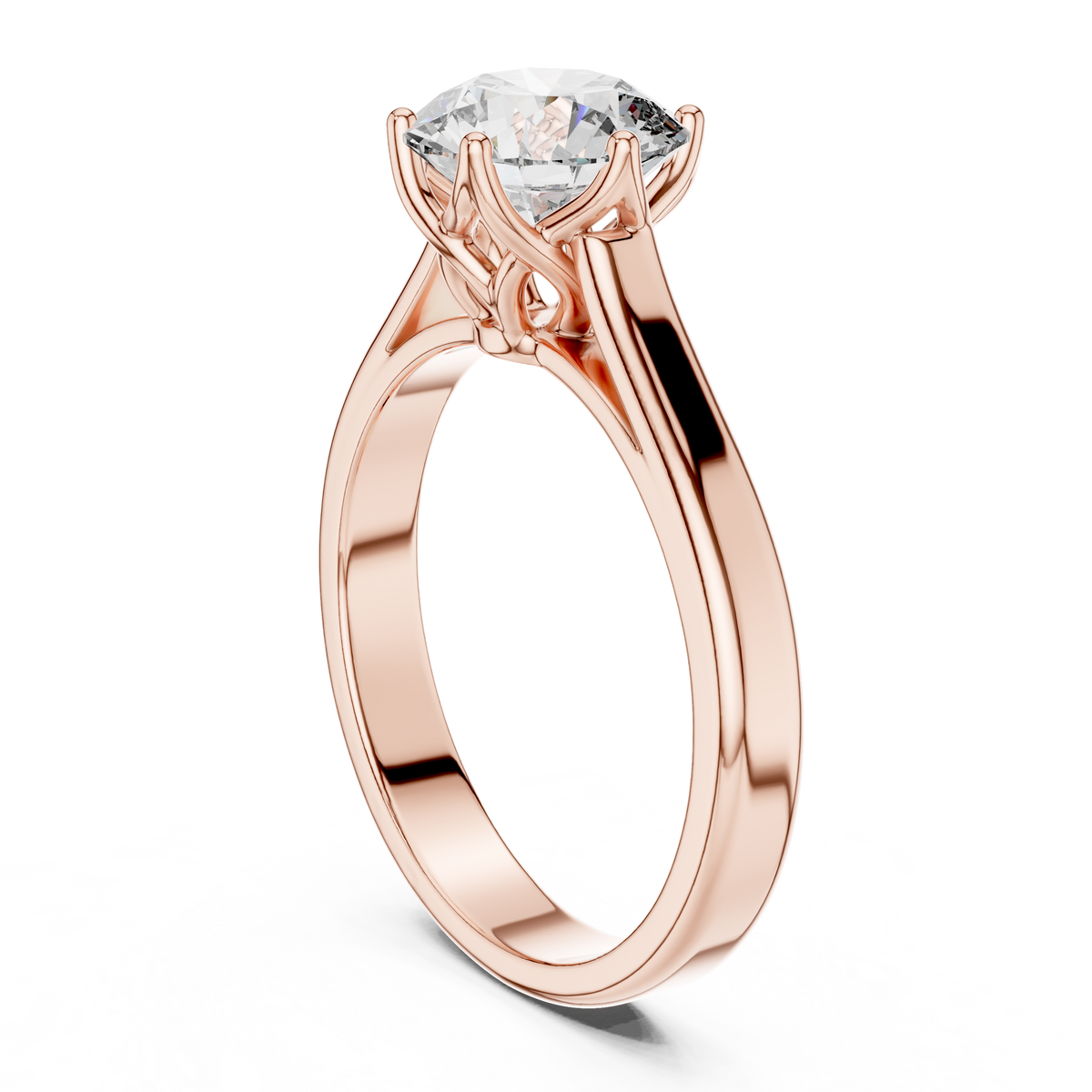 Lab Grown Round Solitaire Diamond Ring with Scroll Gallery in Yellow Gold