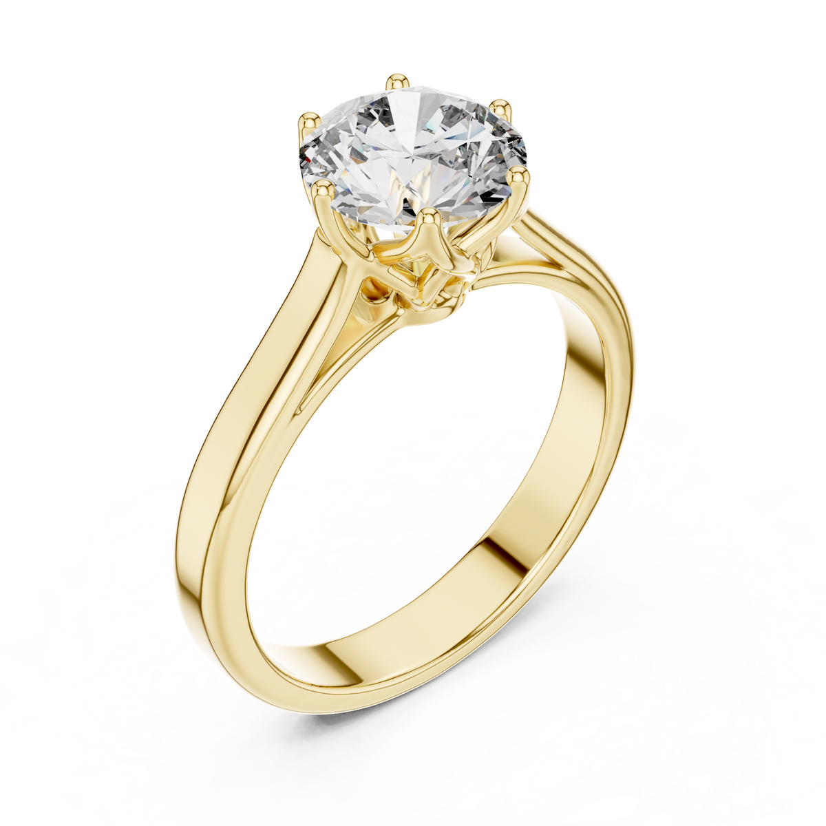 Lab Grown Round Solitaire Diamond Ring with Scroll Gallery in Yellow Gold
