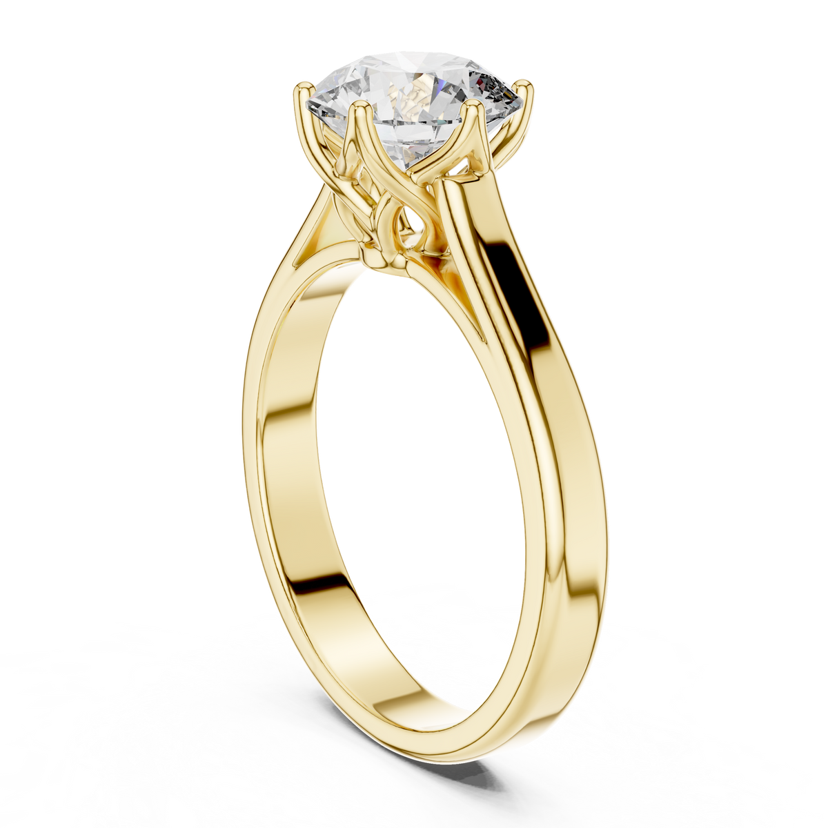 Lab Grown Round Solitaire Diamond Ring with Scroll Gallery in Yellow Gold