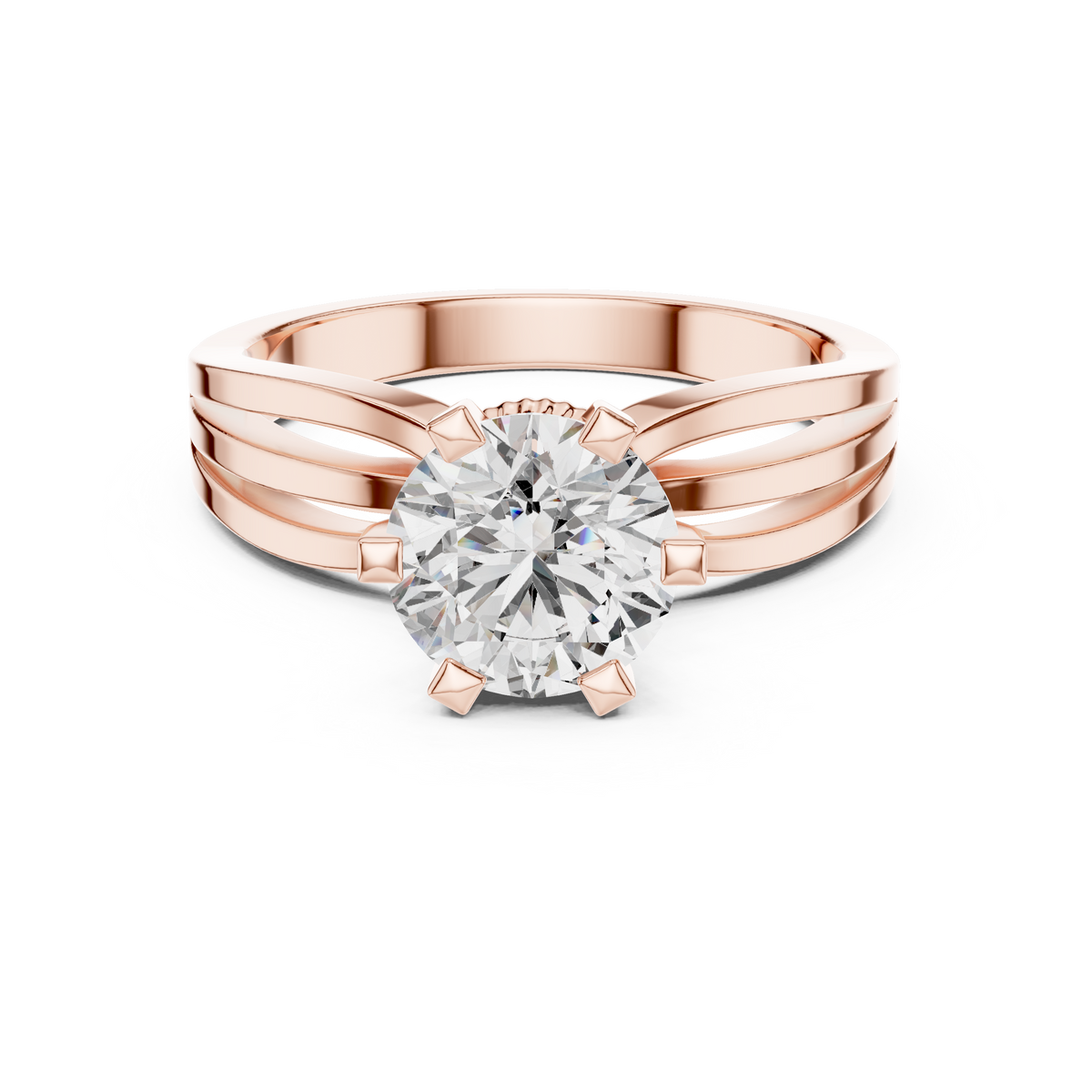 Lab Grown Round Solitaire Diamond Ring with Triple Split Shank in Yellow Gold
