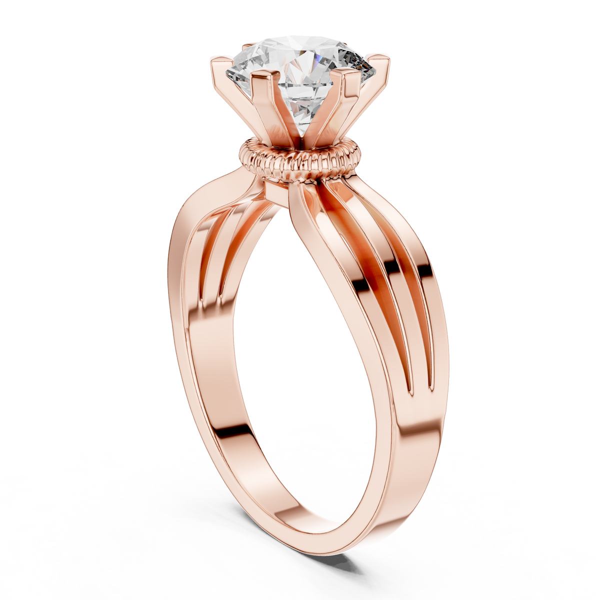Lab Grown Round Solitaire Diamond Ring with Triple Split Shank in Yellow Gold