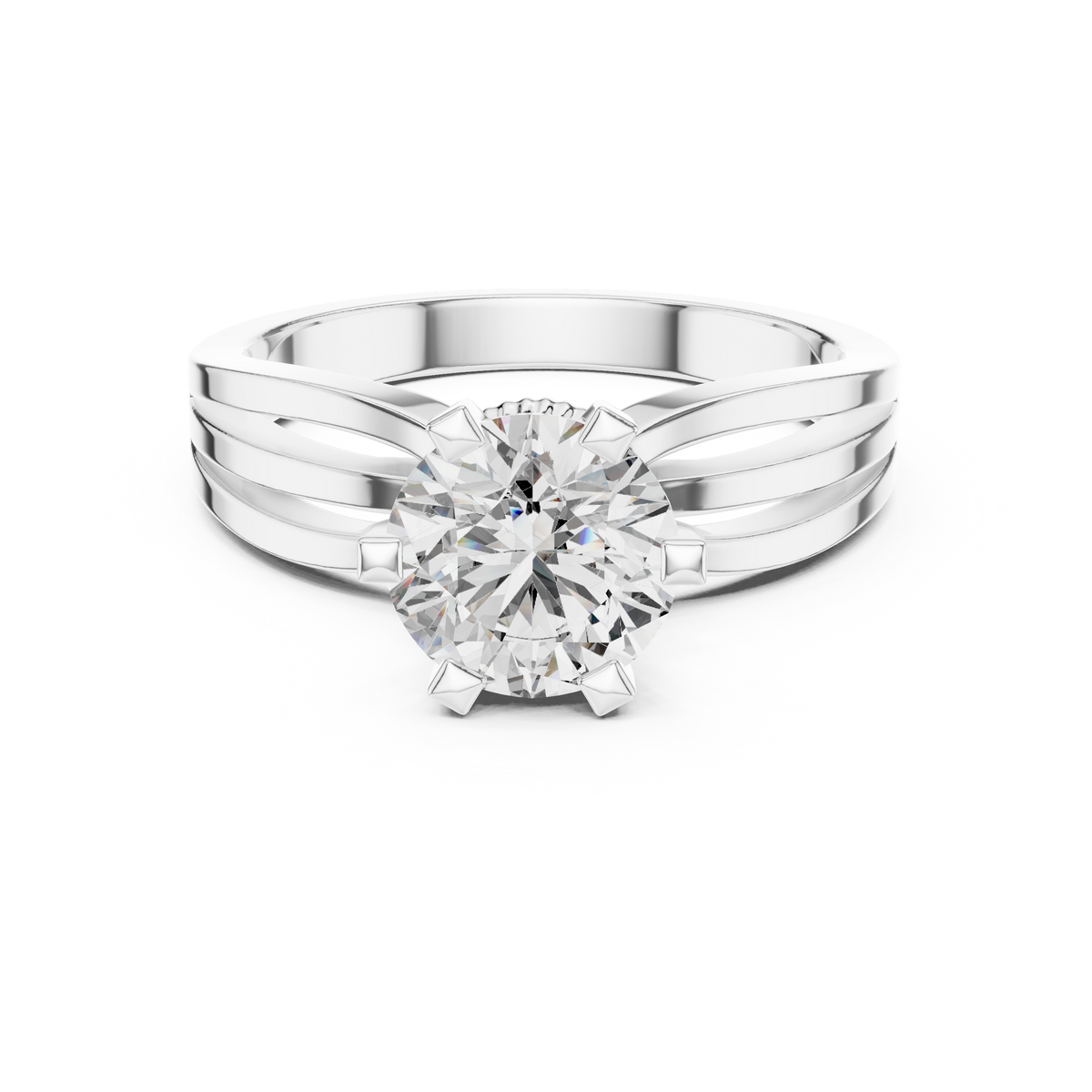 Lab Grown Round Solitaire Diamond Ring with Triple Split Shank in Yellow Gold