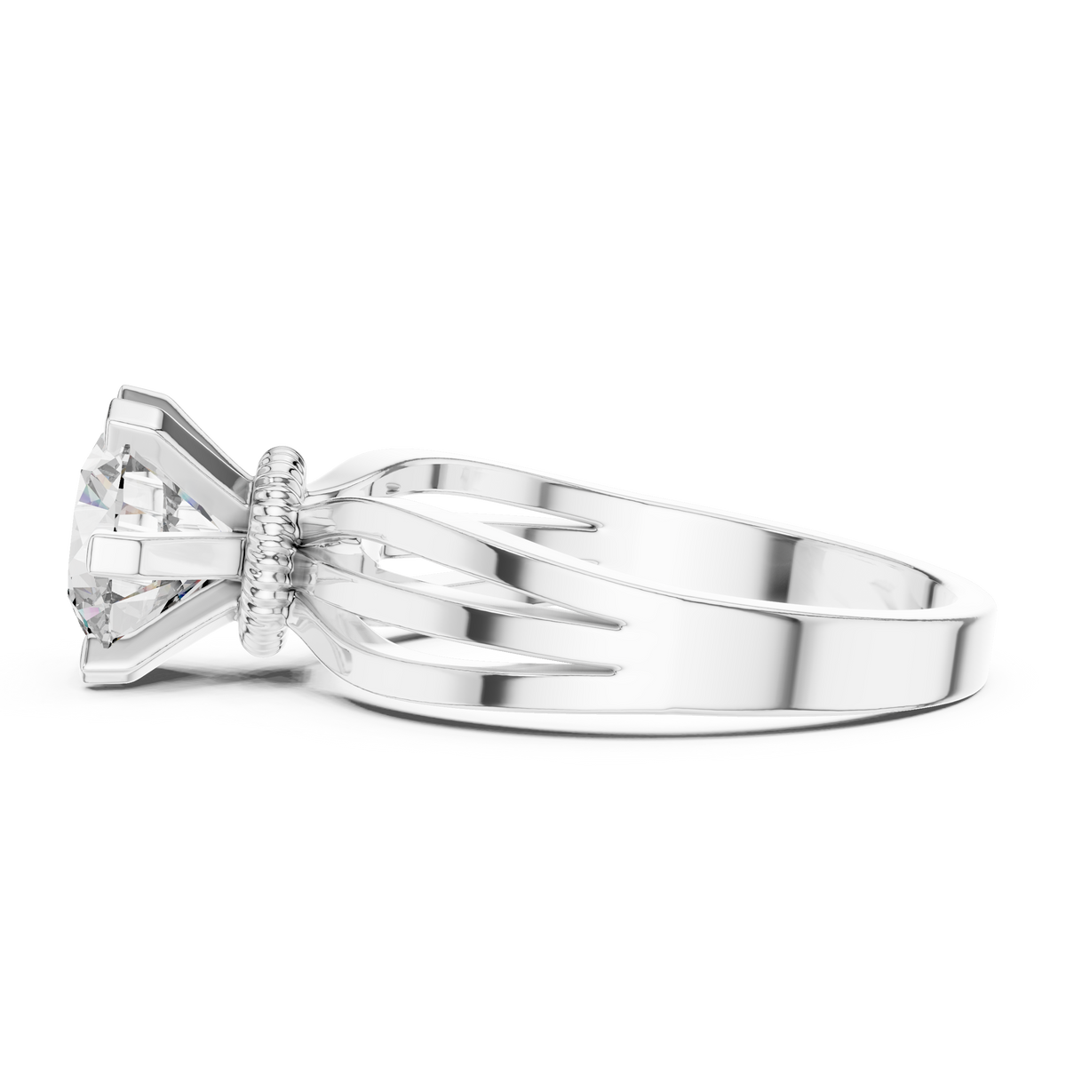 Lab Grown Round Solitaire Diamond Ring with Triple Split Shank in Yellow Gold