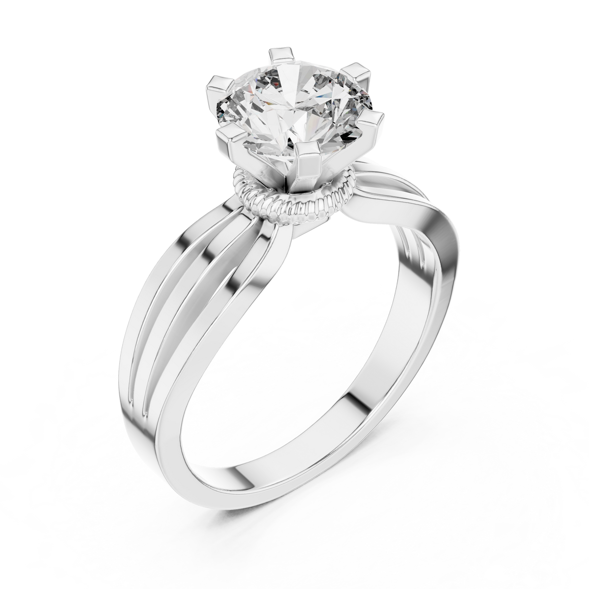 Lab Grown Round Solitaire Diamond Ring with Triple Split Shank in Yellow Gold