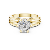 Lab Grown Round Solitaire Diamond Ring with Triple Split Shank in Yellow Gold