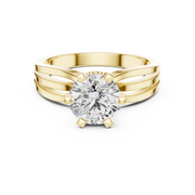 Lab Grown Round Solitaire Diamond Ring with Triple Split Shank in Yellow Gold