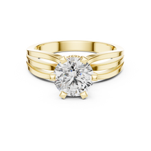Lab Grown Round Solitaire Diamond Ring with Triple Split Shank in Yellow Gold