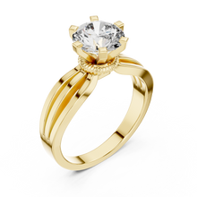 Lab Grown Round Solitaire Diamond Ring with Triple Split Shank in Yellow Gold