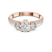 Lab Grown Round Three Stone Diamond Ring with Pavé Accent Band in Yellow Gold