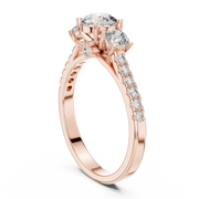 Lab Grown Round Three Stone Diamond Ring with Pavé Accent Band in Yellow Gold