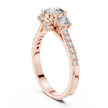 Lab Grown Round Three Stone Diamond Ring with Pavé Accent Band in Yellow Gold