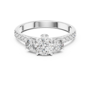 Lab Grown Round Three Stone Diamond Ring with Pavé Accent Band in Yellow Gold