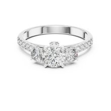 Lab Grown Round Three Stone Diamond Ring with Pavé Accent Band in Yellow Gold