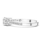 Lab Grown Round Three Stone Diamond Ring with Pavé Accent Band in Yellow Gold