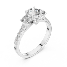 Lab Grown Round Three Stone Diamond Ring with Pavé Accent Band in Yellow Gold