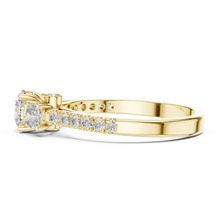 Lab Grown Round Three Stone Diamond Ring with Pavé Accent Band in Yellow Gold