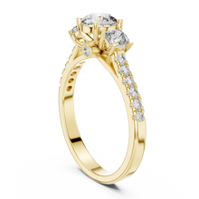 Lab Grown Round Three Stone Diamond Ring with Pavé Accent Band in Yellow Gold