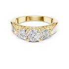 Lab Grown Three Stone Diamond Ring with Filigree Scrollwork in Two-Tone Gold