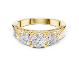 Lab Grown Three Stone Diamond Ring with Filigree Scrollwork in Two-Tone Gold