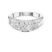 Lab Grown Three Stone Diamond Ring with Filigree Scrollwork in Two-Tone Gold