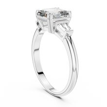 Lab Grown Asscher Cut Three Stone Diamond Ring with Tapered Baguettes in Yellow Gold