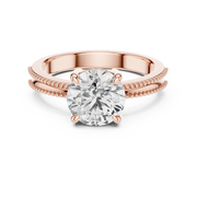 Round Solitaire Engagement Ring with Beaded Milgrain Band