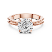 Round Solitaire Engagement Ring with Beaded Milgrain Band