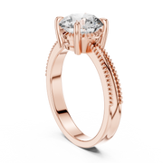 Round Solitaire Engagement Ring with Beaded Milgrain Band