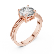 Round Solitaire Engagement Ring with Beaded Milgrain Band