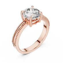 Round Solitaire Engagement Ring with Beaded Milgrain Band