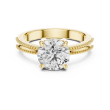 Round Solitaire Engagement Ring with Beaded Milgrain Band