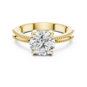Round Solitaire Engagement Ring with Beaded Milgrain Band